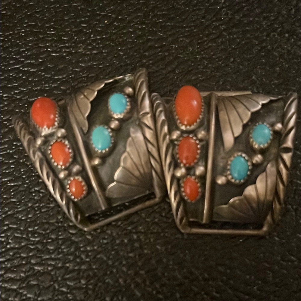 Extraordinary vintage Native American, coral and Turquoise watch tips